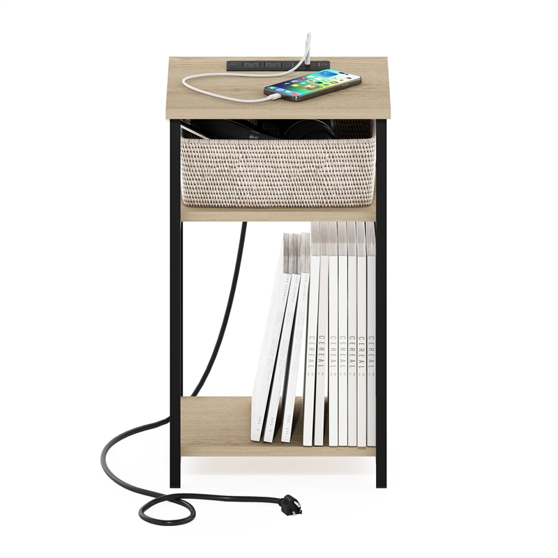 Pemberly Row 3-Tier USB and Type-C Charging Port Open Storage Bauhaus Oak