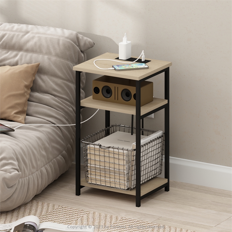 Pemberly Row 3-Tier USB and Type-C Charging Port Open Storage Bauhaus Oak