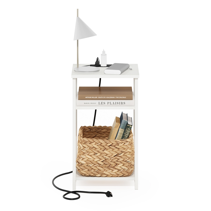 Pemberly Row 3-Tier USB and Type-C Charging Port Open Storage White