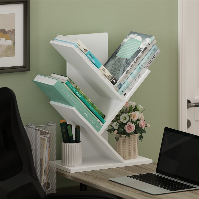 Pemberly Row Bookshelf 3-Tier Floor Standing Bookcase in White