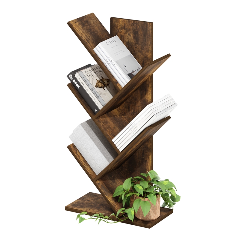 Pemberly Row Bookshelf 5-Tier Floor Standing Bookcase in Amber Pine