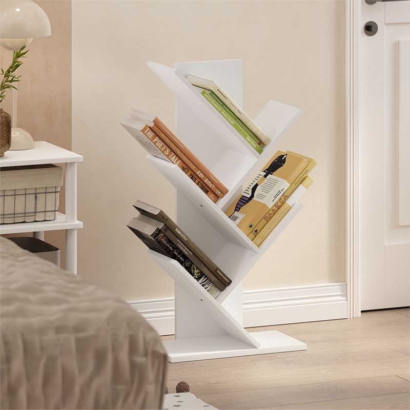 Pemberly Row Bookshelf 5-Tier Floor Standing Bookcase in White