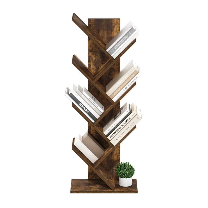 Pemberly Row Bookshelf 7-Tier Floor Standing Bookcase in Amber Pine