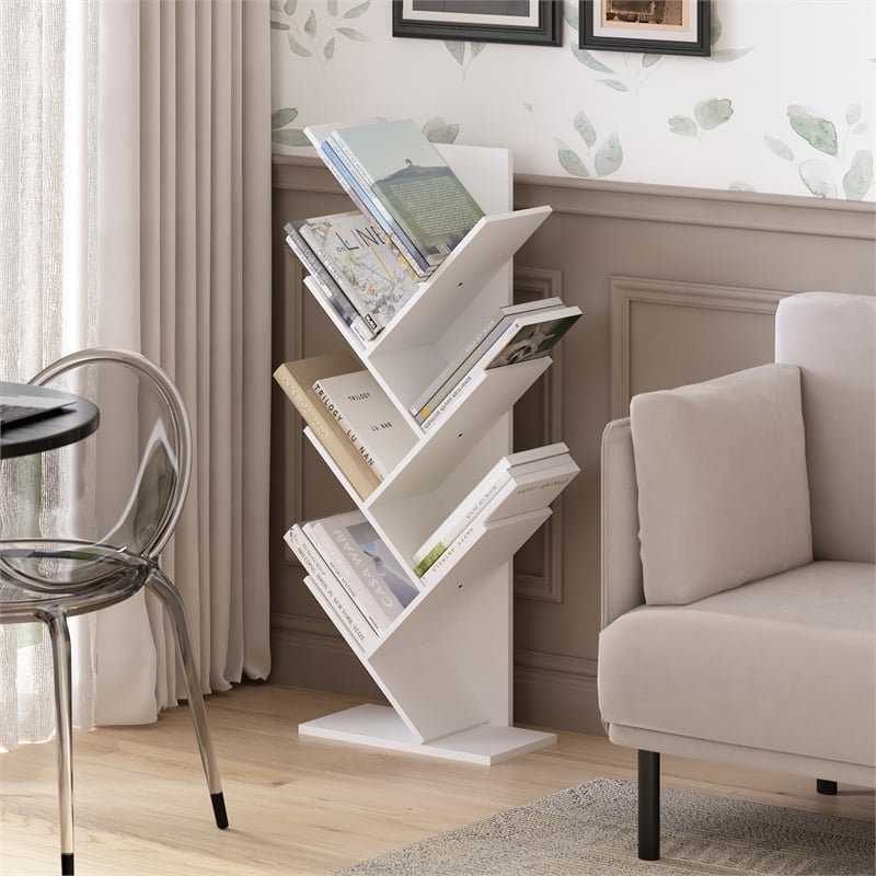 Pemberly Row Bookshelf 7-Tier Floor Standing Bookcase in White