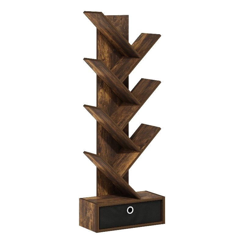 Pemberly Row Bookshelf 7-Tier Floor Standing Bookcase with Amber Pine/Black