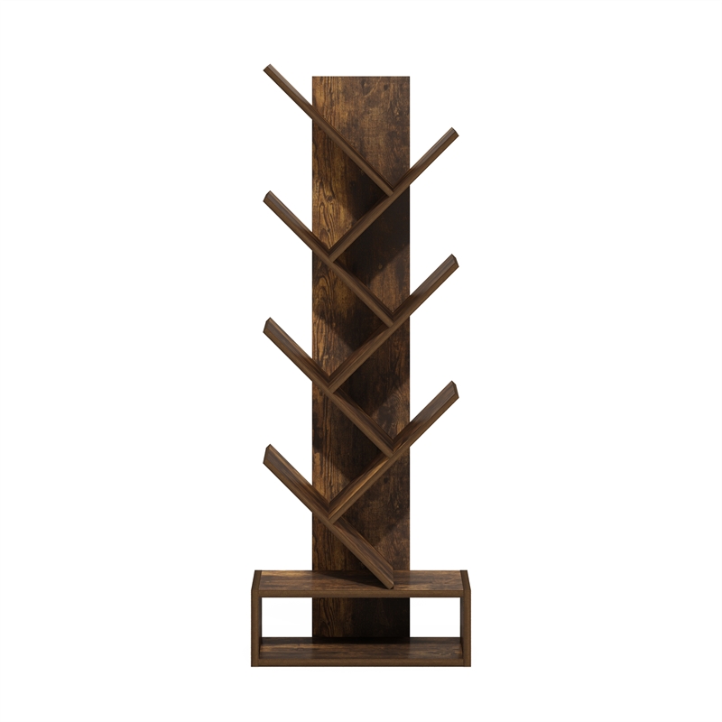 Pemberly Row Bookshelf 7-Tier Floor Standing Bookcase with Amber Pine