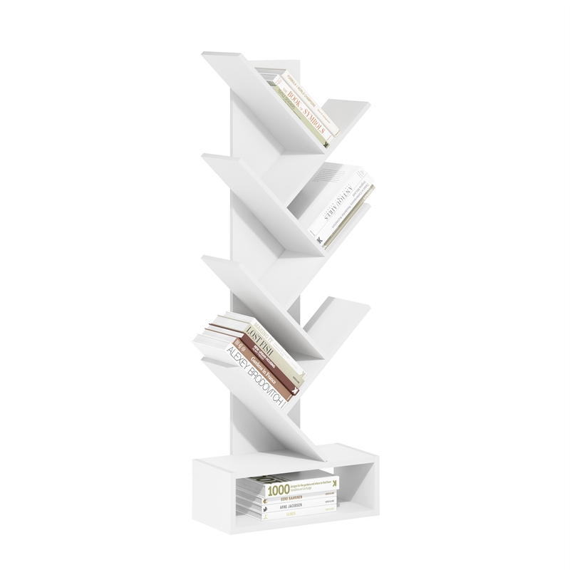 Pemberly Row Bookshelf 7-Tier Floor Standing Bookcase with Bottom White