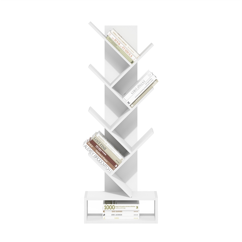 Pemberly Row Bookshelf 7-Tier Floor Standing Bookcase with Bottom White