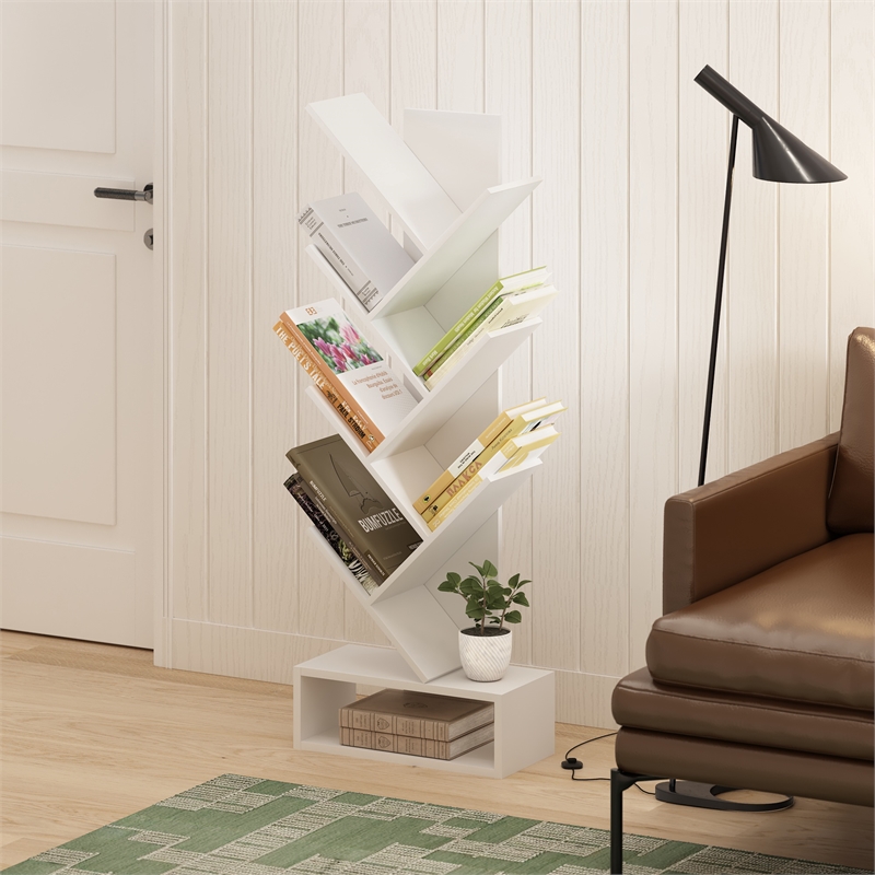 Pemberly Row Bookshelf 7-Tier Floor Standing Bookcase with Bottom White