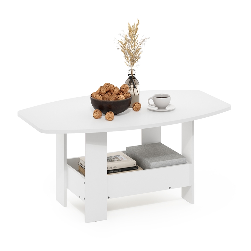 Pemberly Row Contemporary Coffee Table with Storage Compartment in White