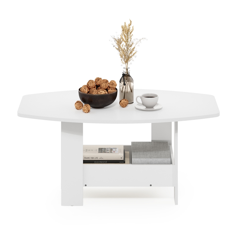 Pemberly Row Contemporary Coffee Table with Storage Compartment in White