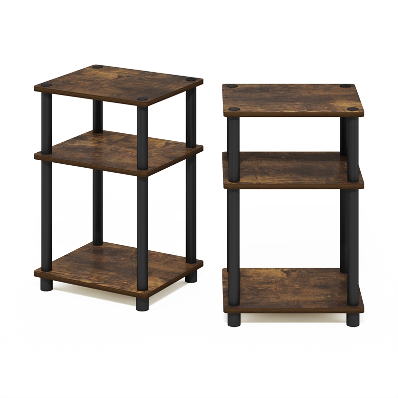 Pemberly Row 3-Tier Turn-N-Tube End Table in 2-Pack in Amber Pine/Black