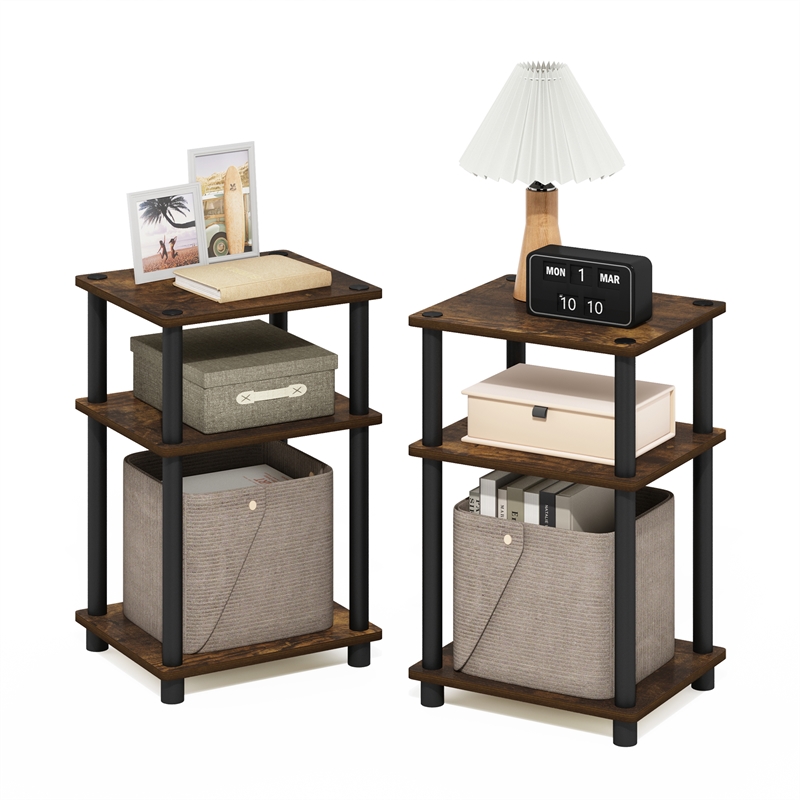 Pemberly Row 3-Tier Turn-N-Tube End Table in 2-Pack in Amber Pine/Black