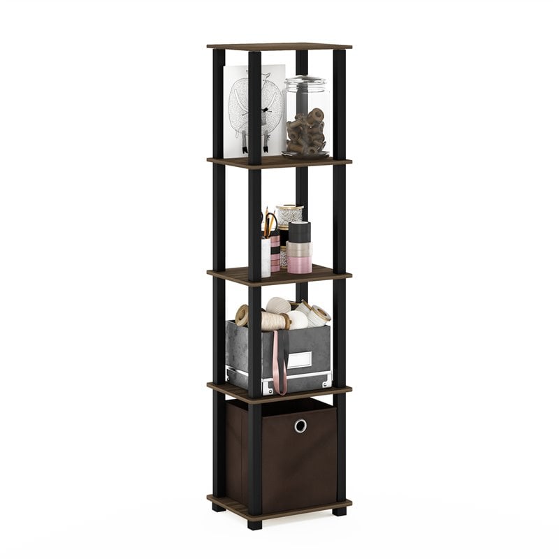 Pemberly Row Turn-N-Tube Wood 5-Tier Decorative Shelf in Columbia Walnut/Black