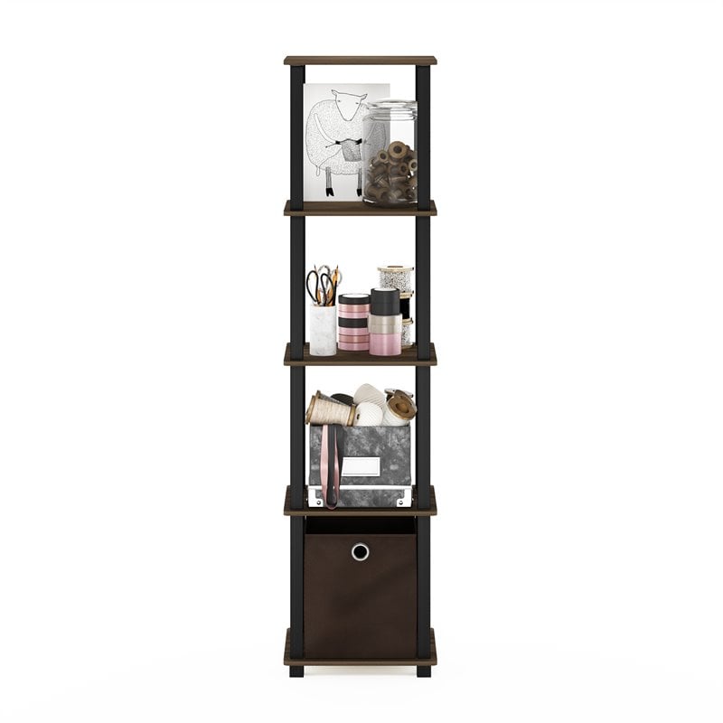Pemberly Row Turn-N-Tube Wood 5-Tier Decorative Shelf in Columbia Walnut/Black