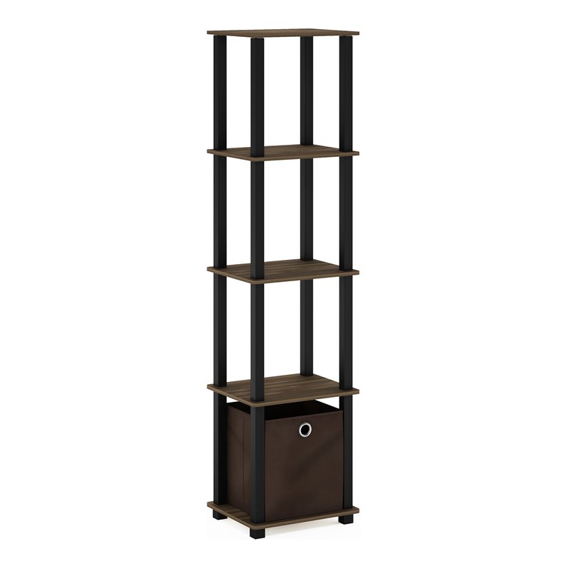 Pemberly Row Turn-N-Tube Wood 5-Tier Decorative Shelf in Columbia Walnut/Black