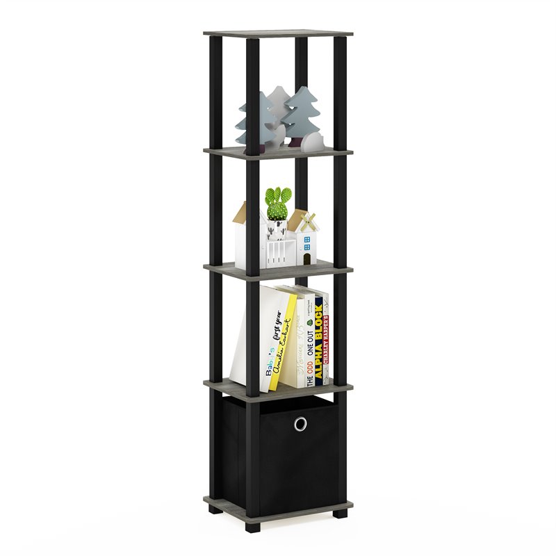 Pemberly Row Turn-N-Tube Wood 5-Tier Decorative Shelf in French Oak Gray/Black