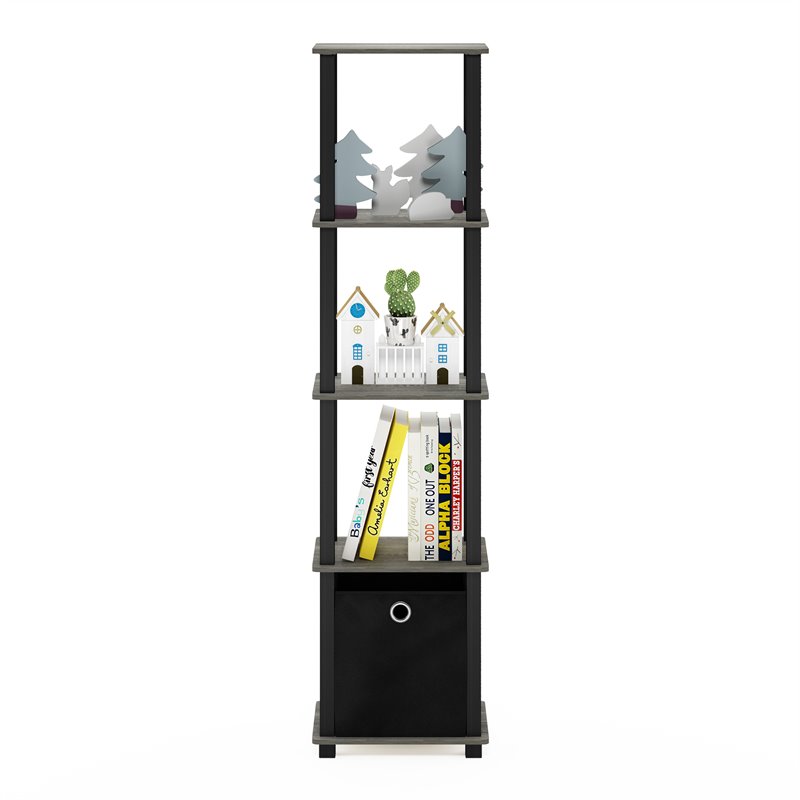 Pemberly Row Turn-N-Tube Wood 5-Tier Decorative Shelf in French Oak Gray/Black