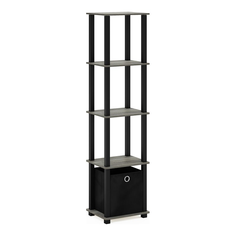 Pemberly Row Turn-N-Tube Wood 5-Tier Decorative Shelf in French Oak Gray/Black