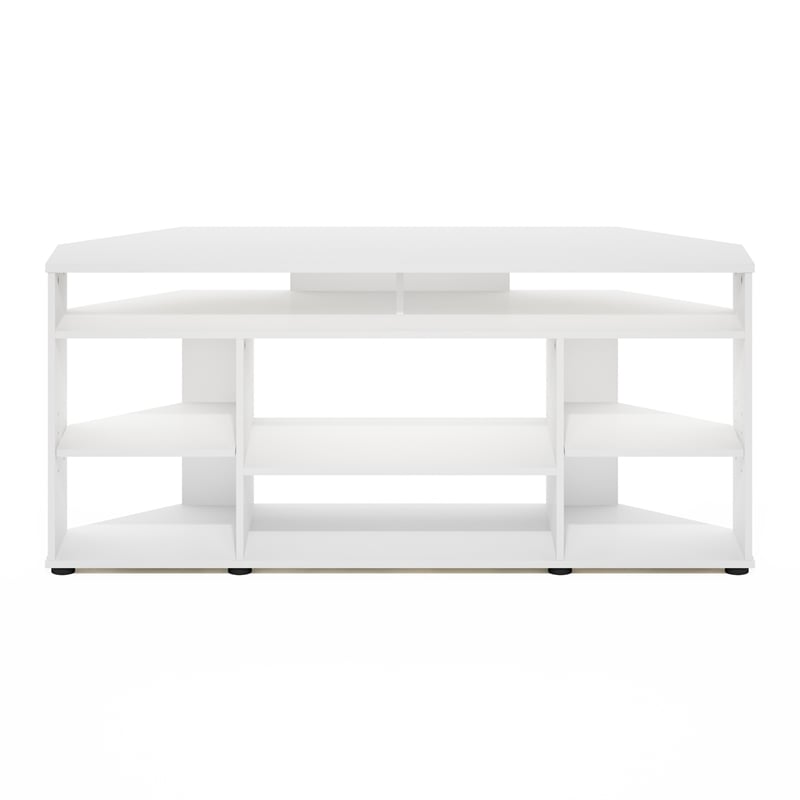 Pemberly Row Contemporary Corner TV Stand TV up to 55-inches in White