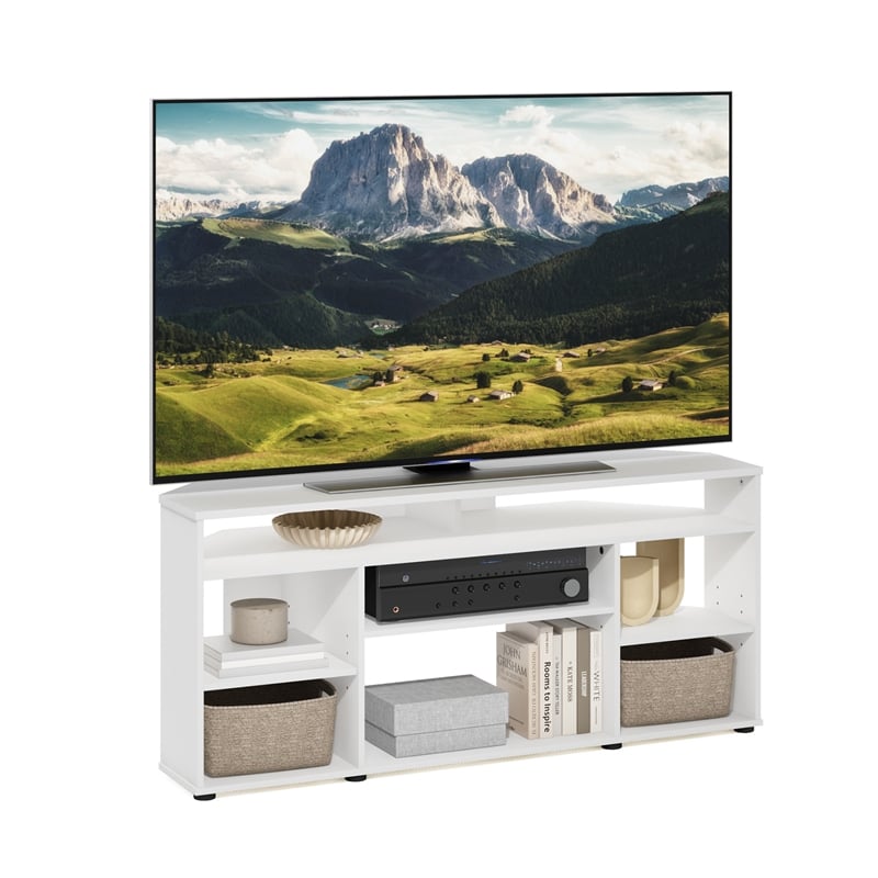 Pemberly Row Contemporary Corner TV Stand TV up to 55-inches in White