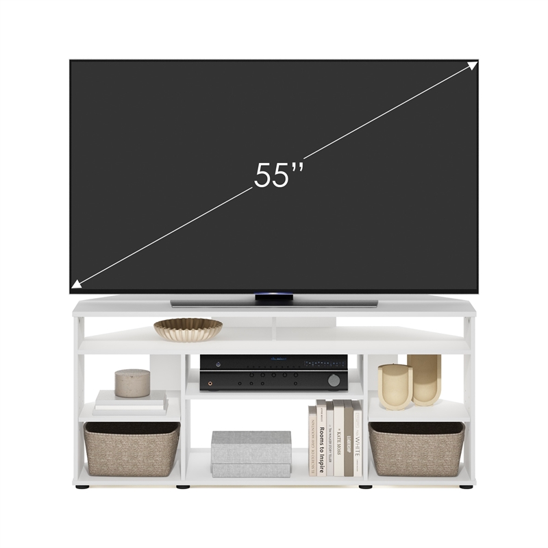 Pemberly Row Contemporary Corner TV Stand TV up to 55-inches in White