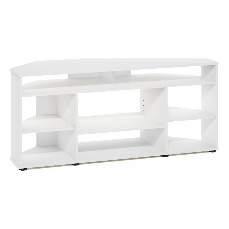 Pemberly Row Contemporary Corner TV Stand TV up to 55-inches in White