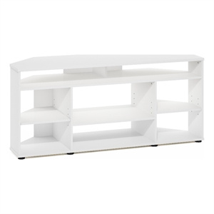 Pemberly Row Contemporary Corner TV Stand TV up to 55-inches in White