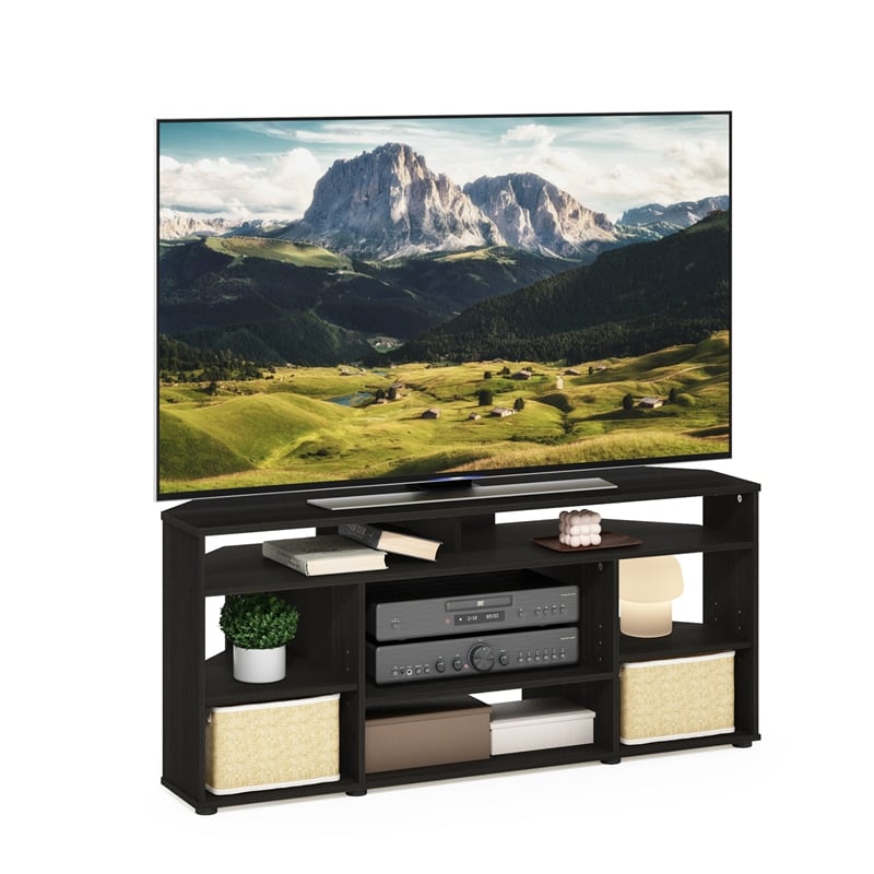 Pemberly Row Contemporary Corner TV Stand TV up to 55 Inches in Espresso