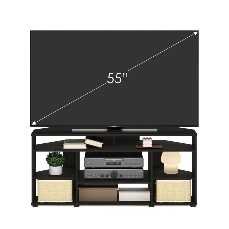 Pemberly Row Contemporary Corner TV Stand TV up to 55 Inches in Espresso