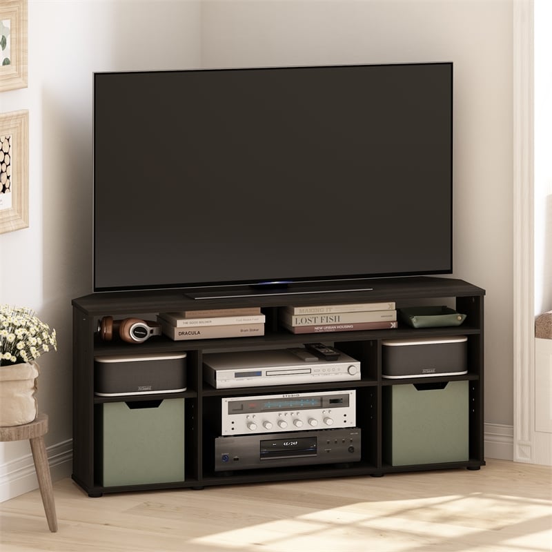 Pemberly Row Contemporary Corner TV Stand TV up to 55 Inches in Espresso