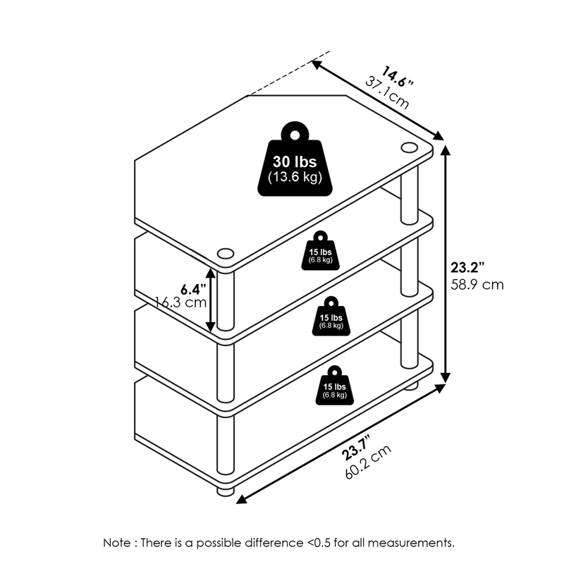 Pemberly Row Contemporary Turn-N-Tube 4-Tier Petite TV Stand in White