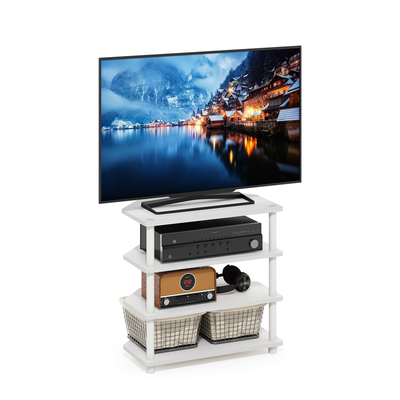 Pemberly Row Contemporary Turn-N-Tube 4-Tier Petite TV Stand in White