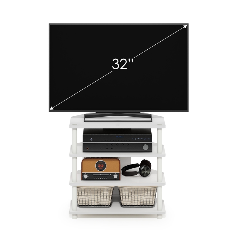 Pemberly Row Contemporary Turn-N-Tube 4-Tier Petite TV Stand in White