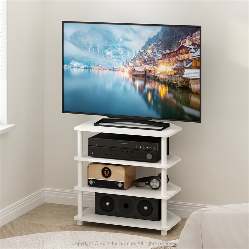 Pemberly Row Contemporary Turn-N-Tube 4-Tier Petite TV Stand in White