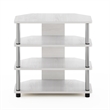 Pemberly Row Easy Assembly 4-Tier Petite TV Stand in White Stainless Steel Tubes