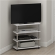 Pemberly Row Easy Assembly 4-Tier Petite TV Stand in White Stainless Steel Tubes