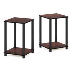 Pemberly Row Turn-N-Tube Wood End Table Corner Shelves - Cherry/Black (Set of 2)