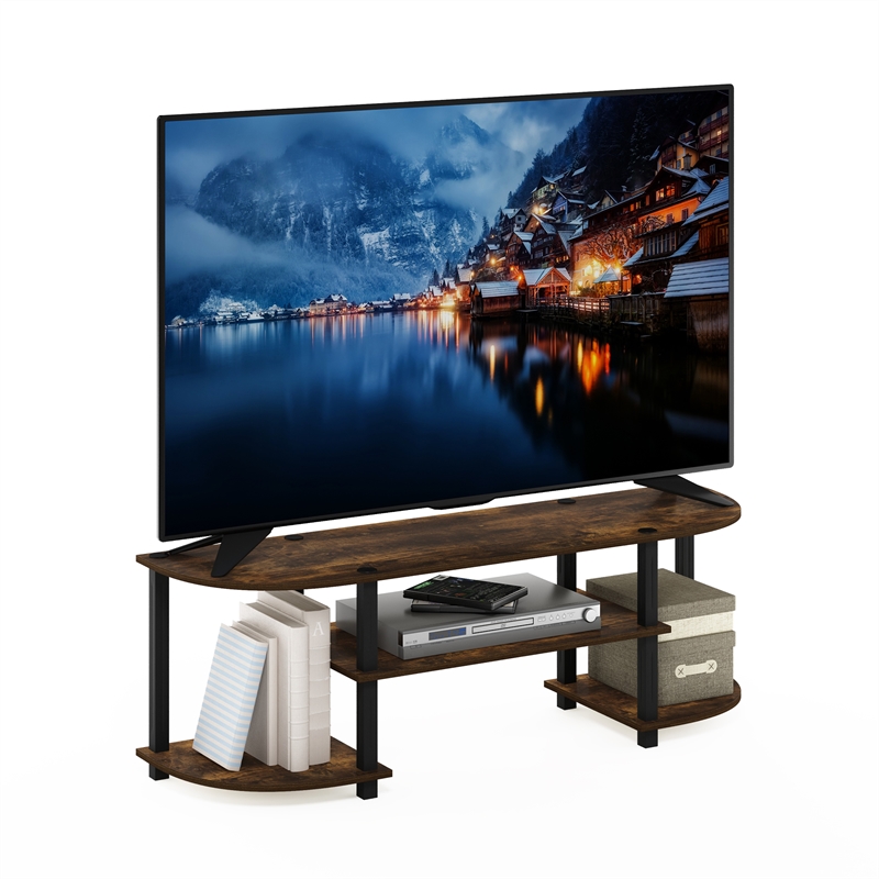 Pemberly Row Turn-S-Tube Wide TV Entertainment Center in Amber Pine/Black