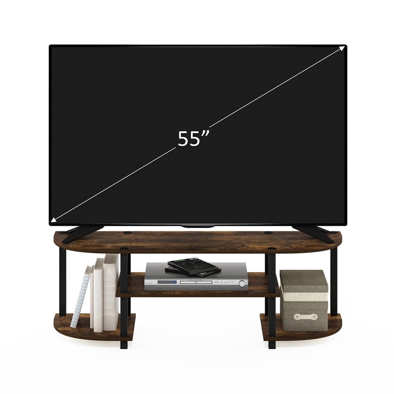 Pemberly Row Turn-S-Tube Wide TV Entertainment Center in Amber Pine/Black