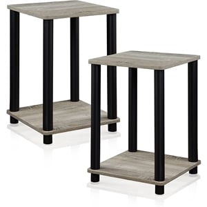 Pemberly Row Turn-N-Tube Engineered Wood End Table in Oak Gray/Black (Set of 2)