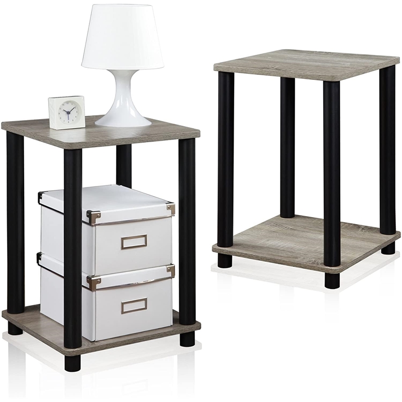 Pemberly Row Turn-N-Tube Engineered Wood End Table in Oak Gray/Black (Set of 2)