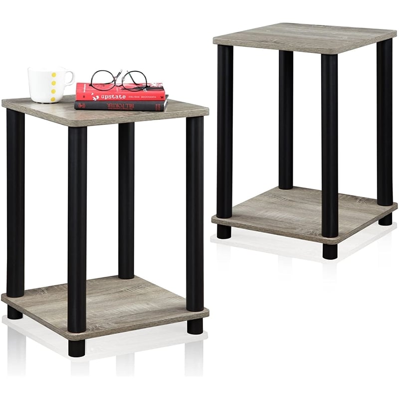 Pemberly Row Turn-N-Tube Engineered Wood End Table in Oak Gray/Black (Set of 2)