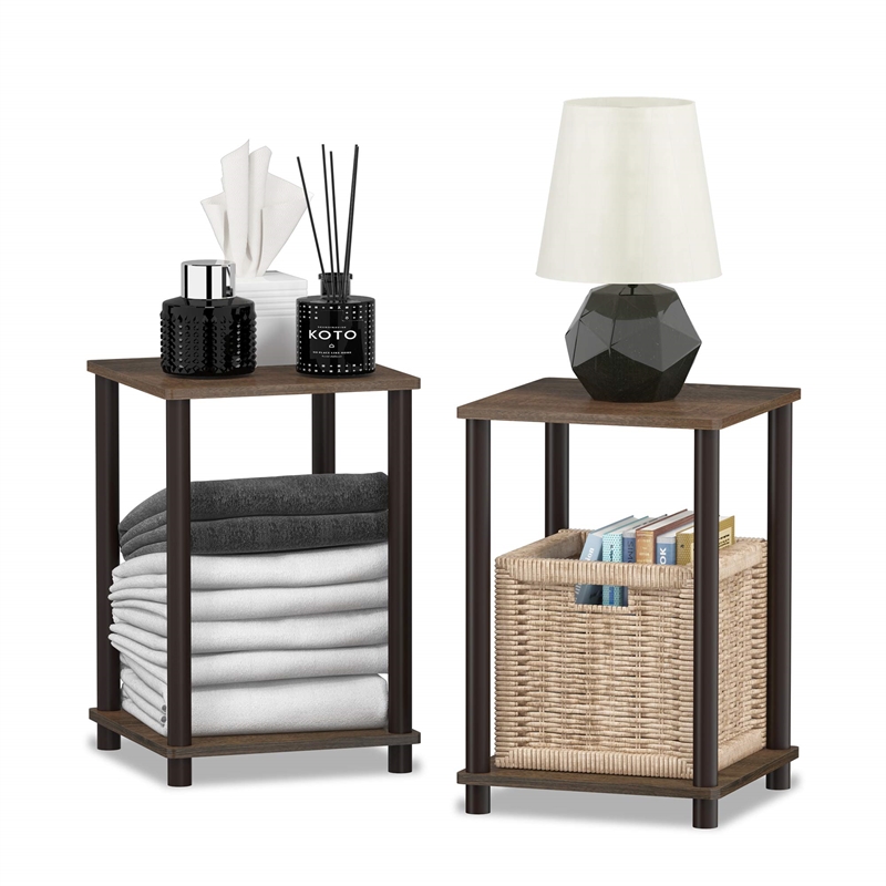 Pemberly Row Turn-N-Tube Engineered Wood End Table in Walnut/Brown (Set of 2)