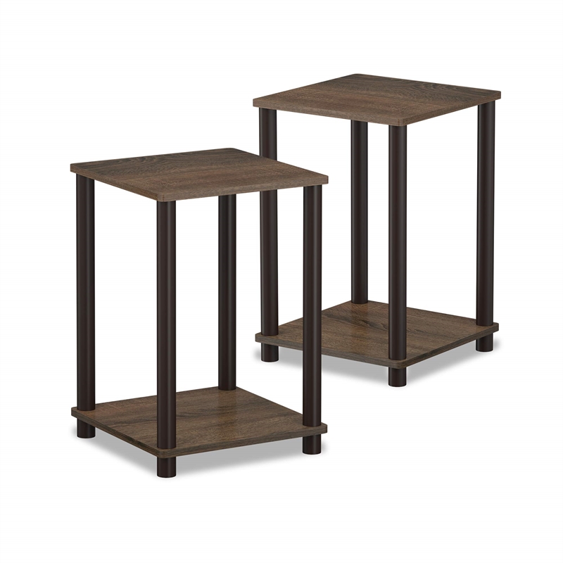 Pemberly Row Turn-N-Tube Engineered Wood End Table in Walnut/Brown (Set of 2)