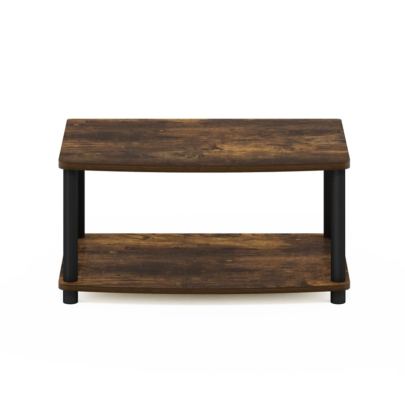 Pemberly Row Turn-N-Tube No Tools 2-Tier Elevated TV Stands in Amber Pine/Black