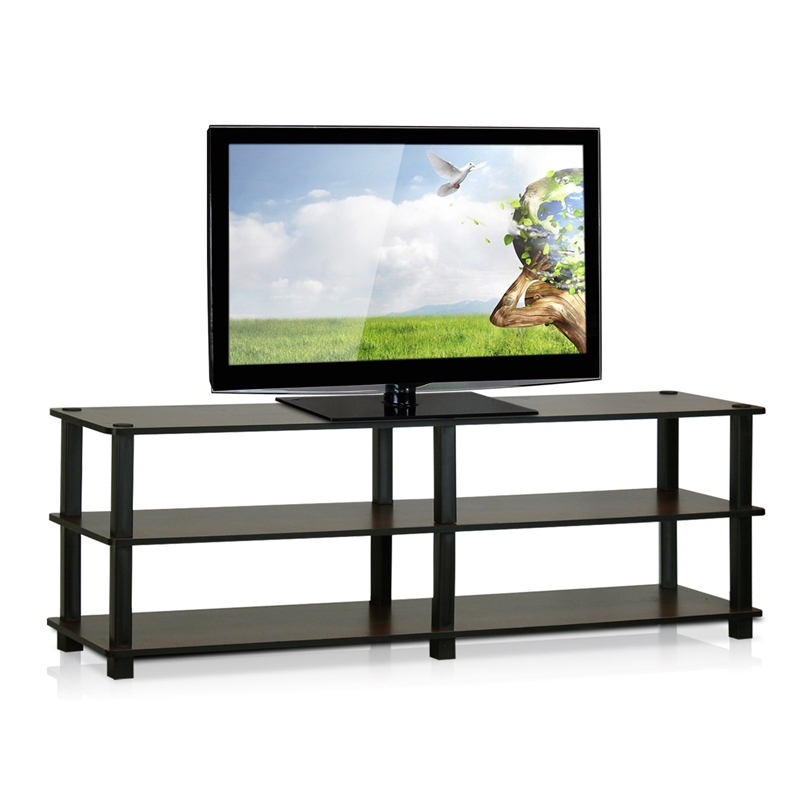 Pemberly Row Turn-S-Tube 3-Tier Entertainment TV Stands in Dark Brown/Black