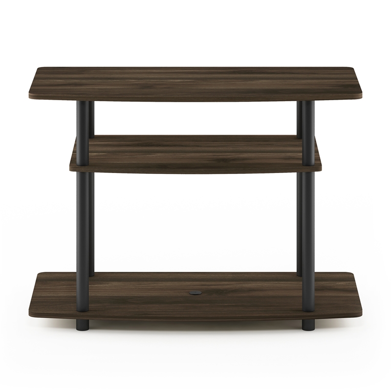 Pemberly Row Turn-N-Tube No Tools 3-Tier TV Stands in Columbia Walnut/Black