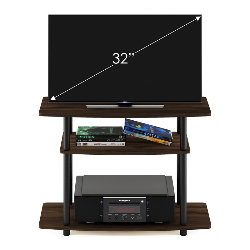 Pemberly Row Turn-N-Tube No Tools 3-Tier TV Stands in Columbia Walnut/Black