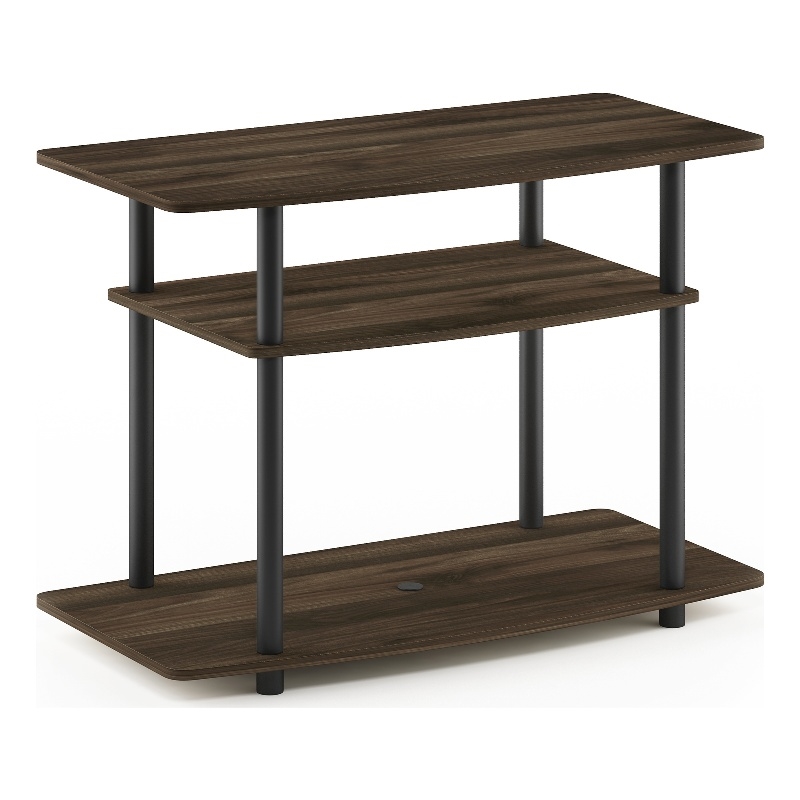 Pemberly Row Turn-N-Tube No Tools 3-Tier TV Stands in Columbia Walnut/Black